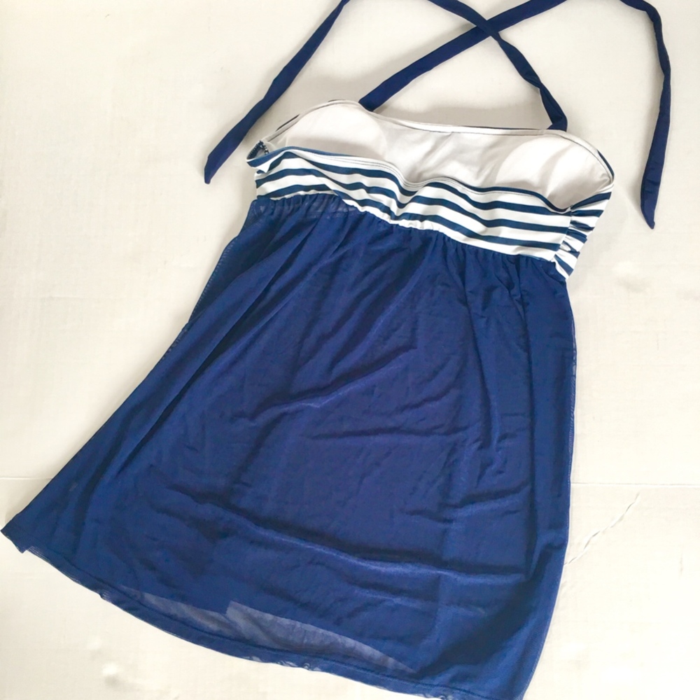 Navy & White Stripped Tankini Top &  Bottoms - Picture 7 of 8